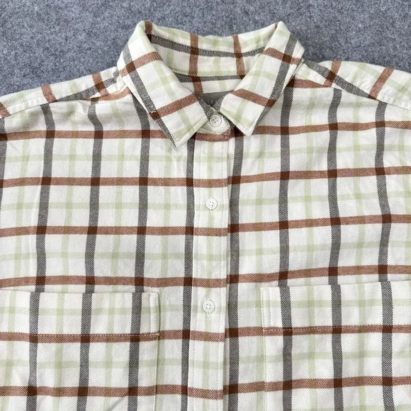 Everlane Oversized Plaid Flannel Shirt Cream Brown Sage Green Women's Size XS - Picture 2 of 12